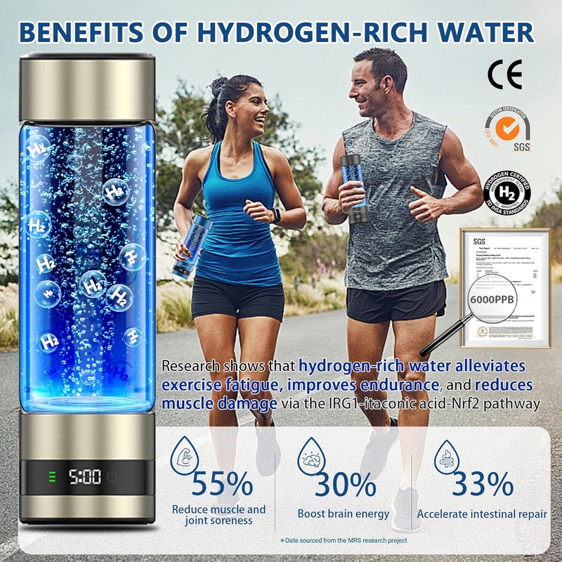 Fruaros Hydrogen Water Bottle Generator – Portable Hydrogen Water Machine, Up to 6000 PPB | SPE/PEM Certified H₂ Tech | Hydrogen-Rich Water for Energy & Hydration | Healthy Gift for Family & Friends (Silver) - Image 3
